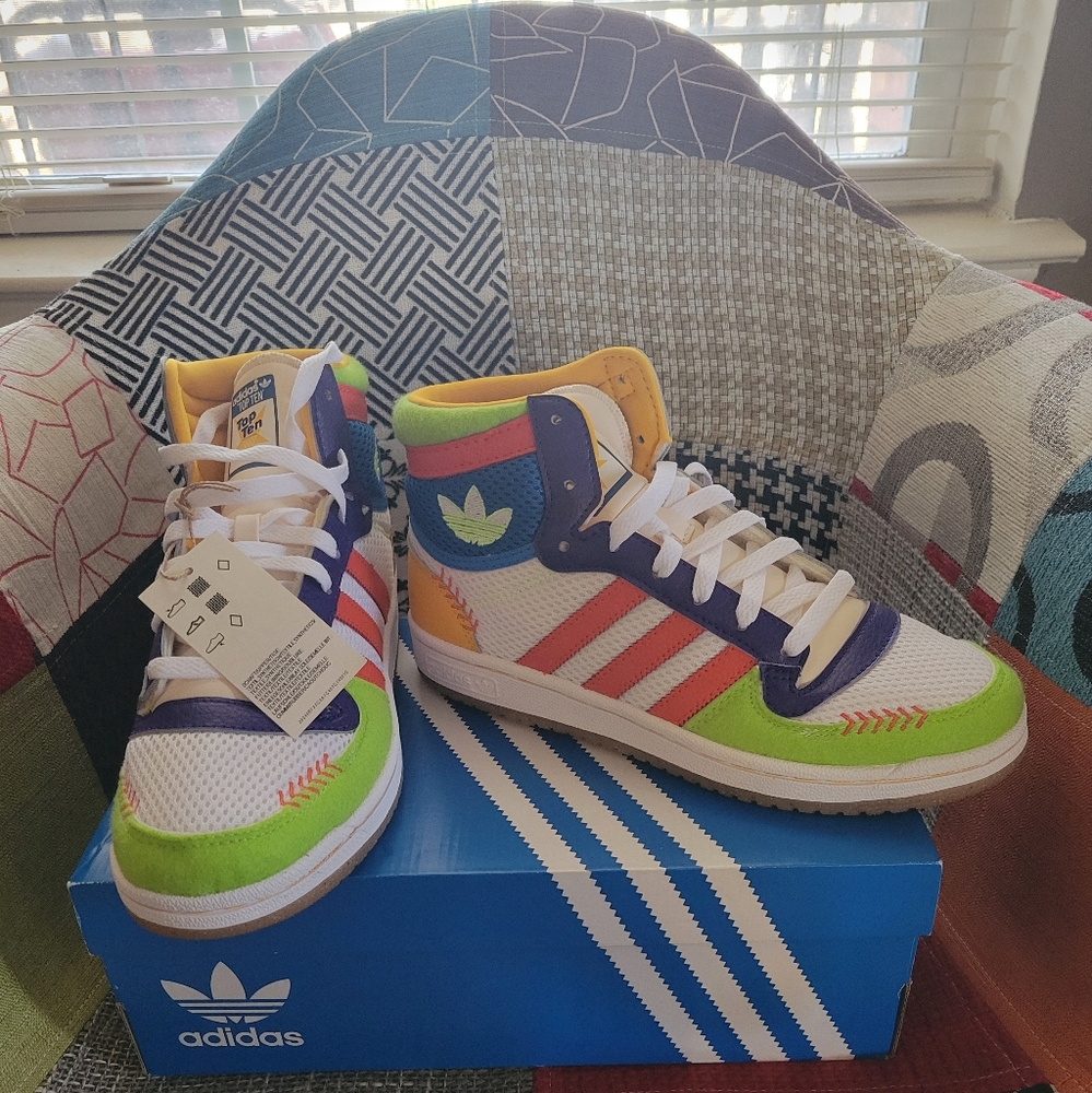 Adidas White and Orange Sneakers Hi-Top Casual